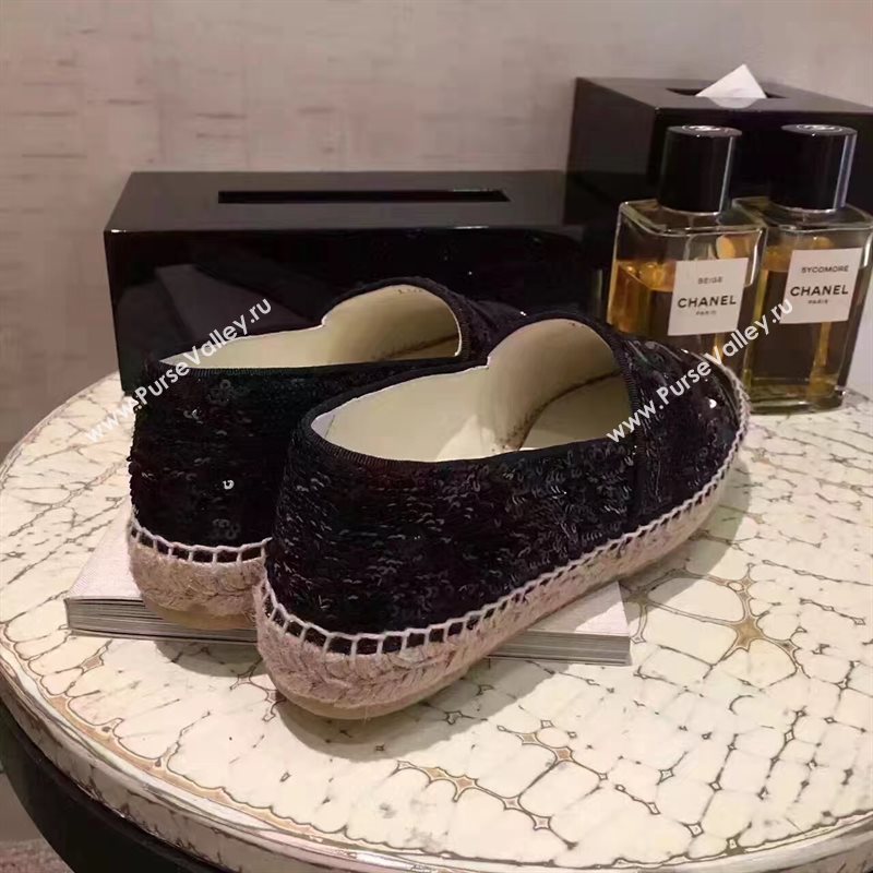 Chanel lambskin v canvas black flat shoes 3949