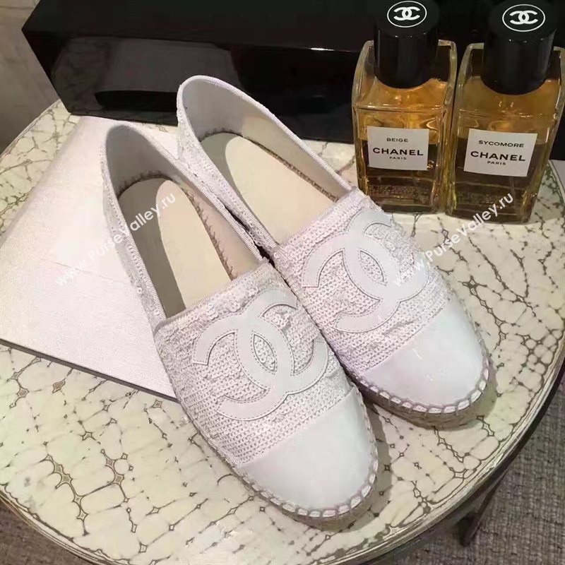 Chanel lambskin v canvas white flat shoes 3950