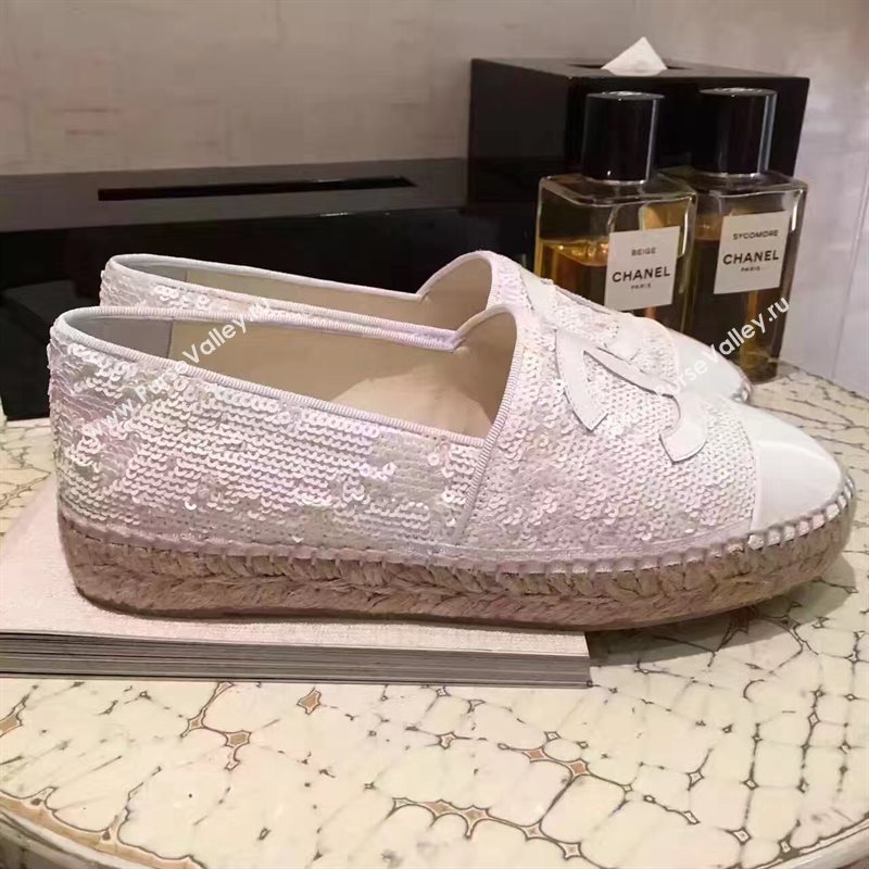 Chanel lambskin v canvas white flat shoes 3950