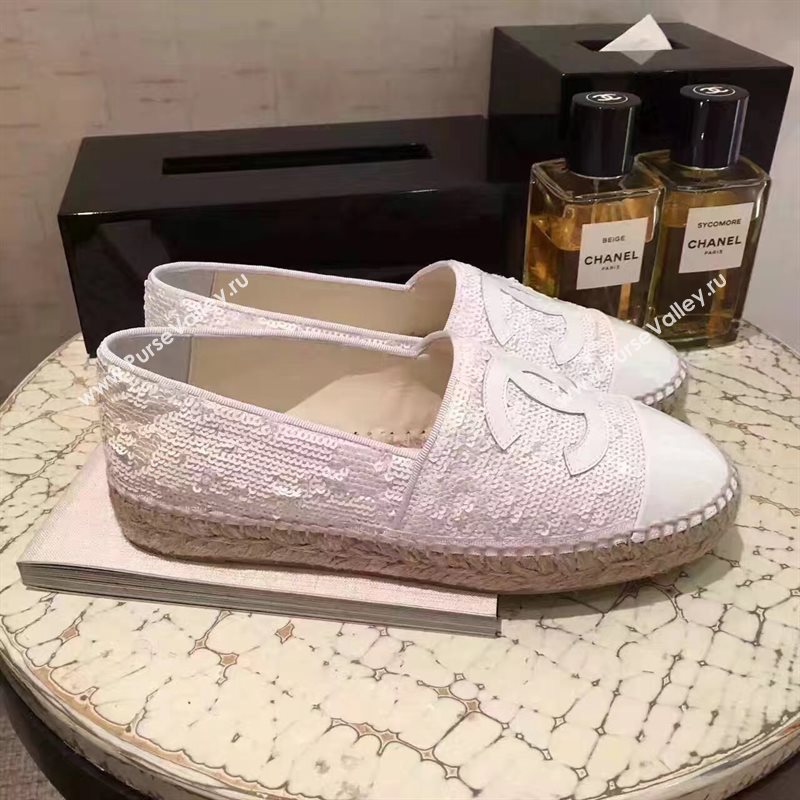 Chanel lambskin v canvas white flat shoes 3950