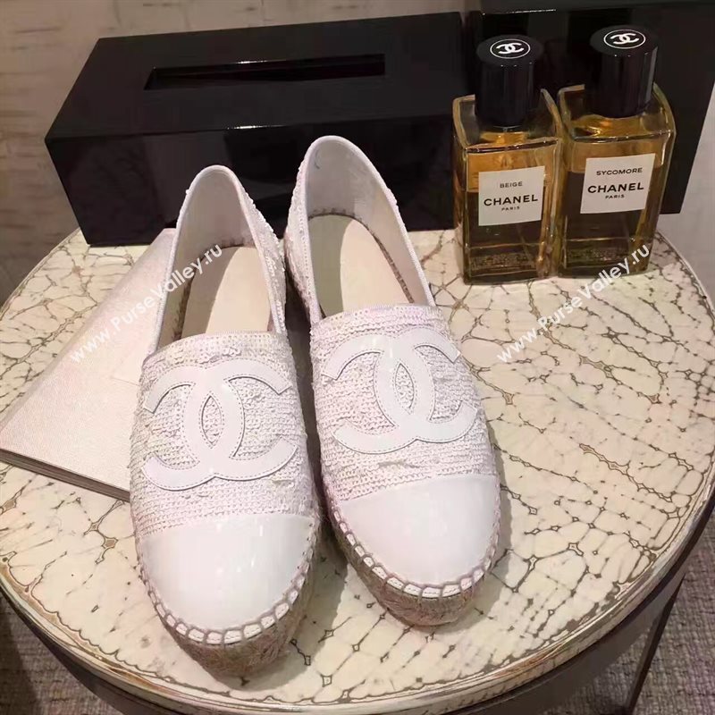 Chanel lambskin v canvas white flat shoes 3950