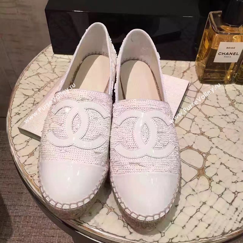 Chanel lambskin v canvas white flat shoes 3950