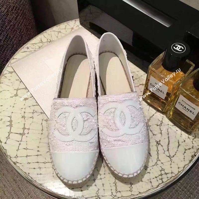 Chanel lambskin v canvas white flat shoes 3950