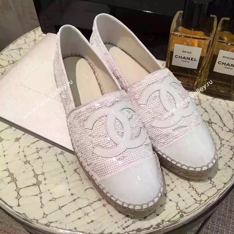 Chanel lambskin v canvas white flat shoes 3950