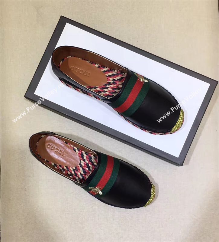 Gucci lambskin v canvas black flat shoes 3951