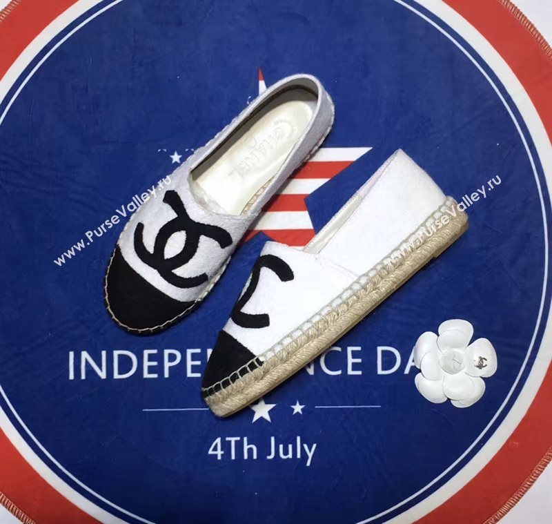Chanel cuba lambskin v cotton white flat shoes 3954