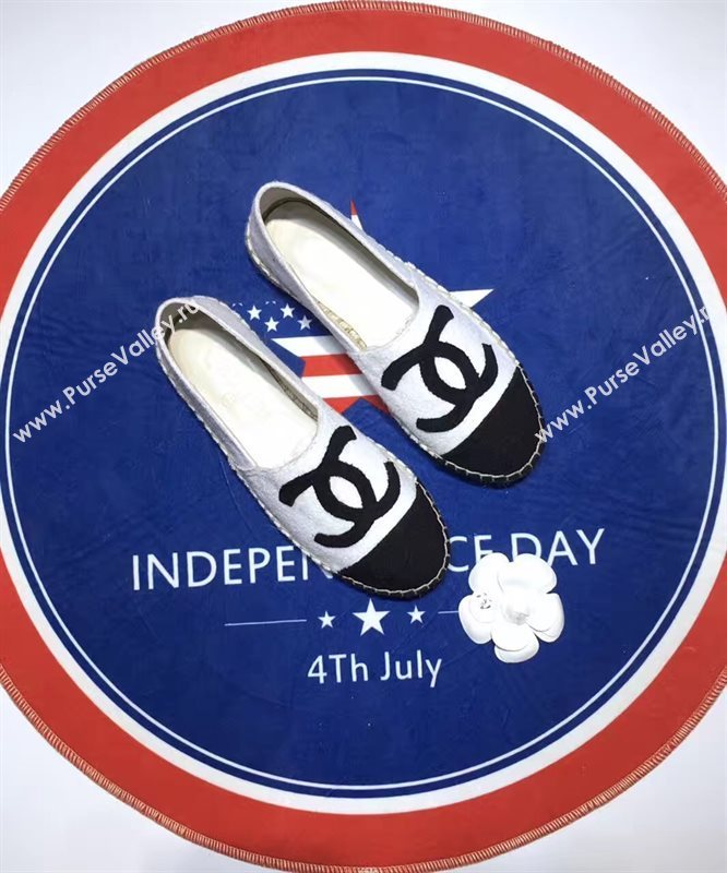 Chanel cuba lambskin v cotton white flat shoes 3954