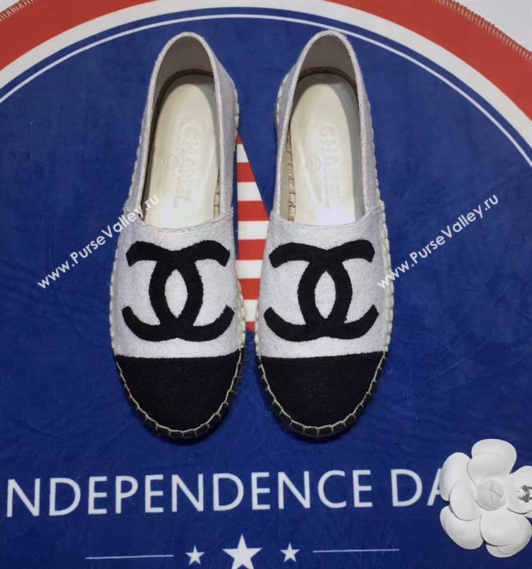 Chanel cuba lambskin v cotton white flat shoes 3954