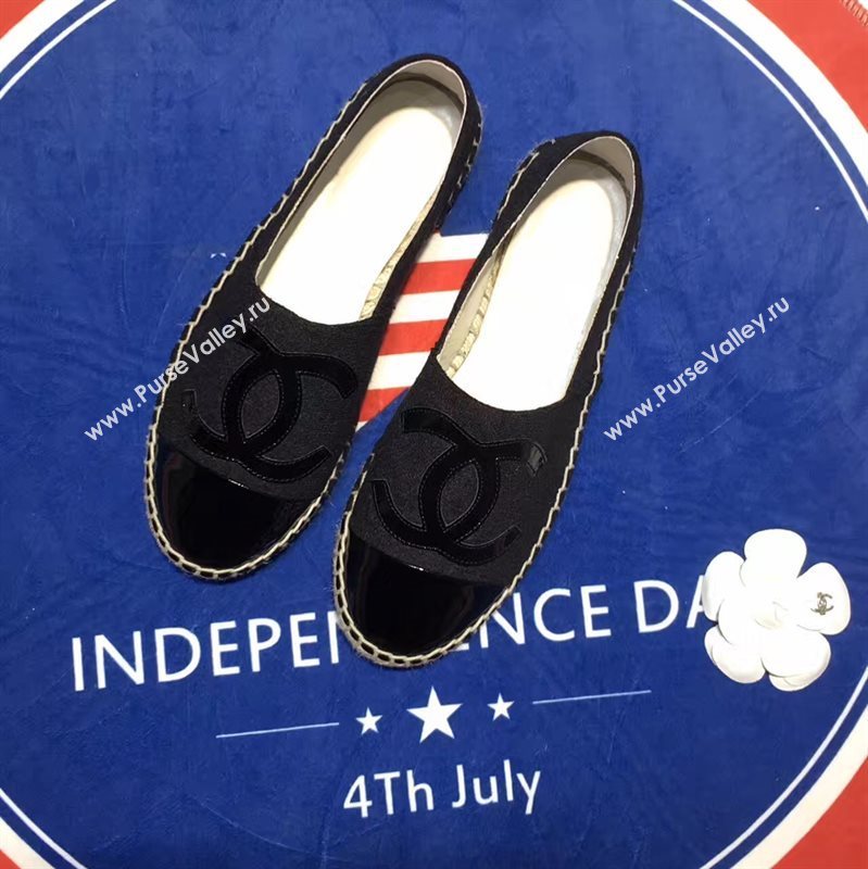 Chanel cuba lambskin v cotton black flat shoes 3956