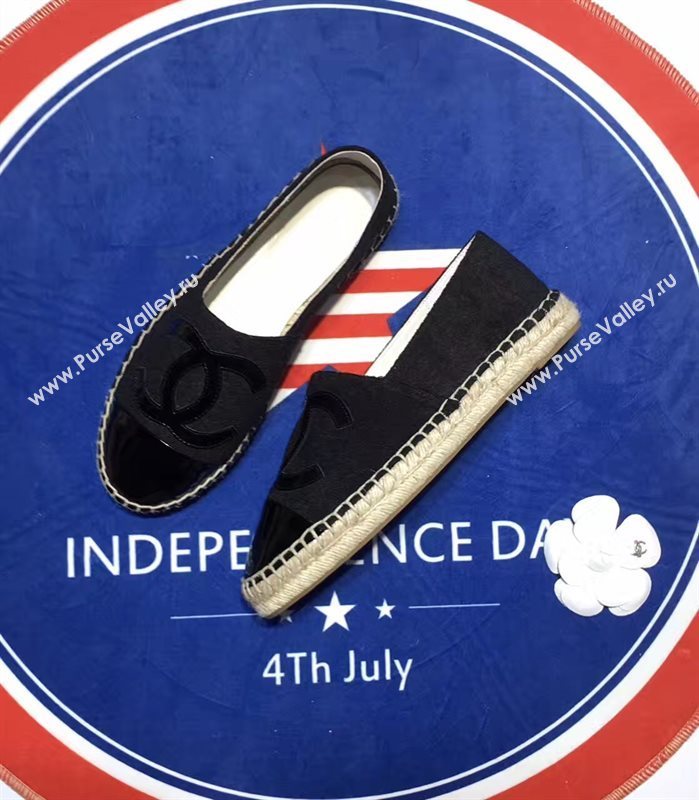 Chanel cuba lambskin v cotton black flat shoes 3956