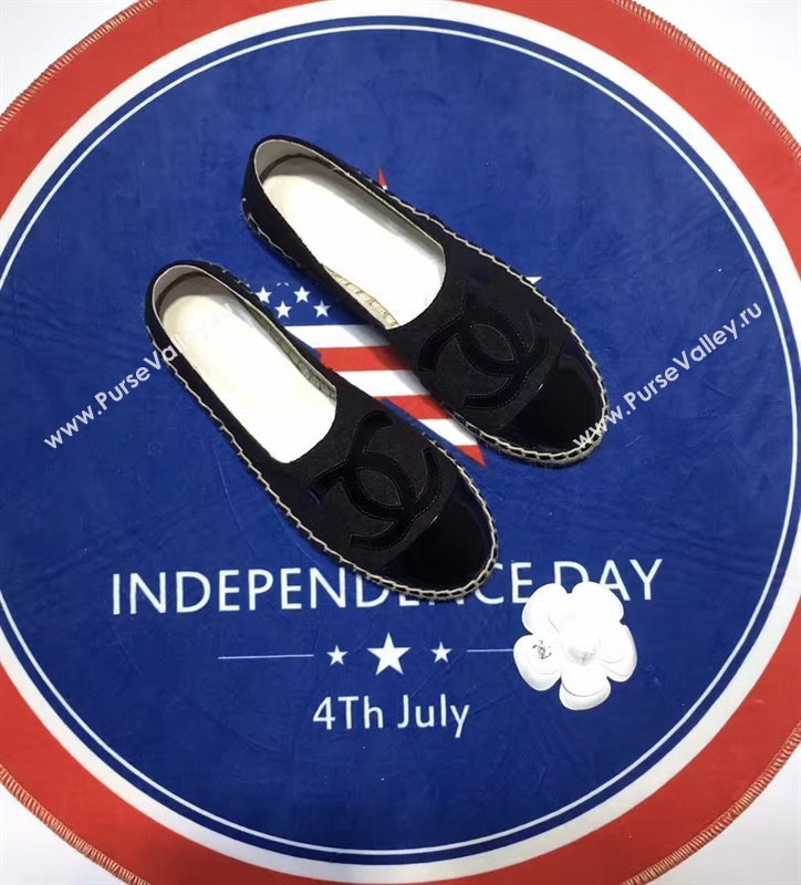 Chanel cuba lambskin v cotton black flat shoes 3956