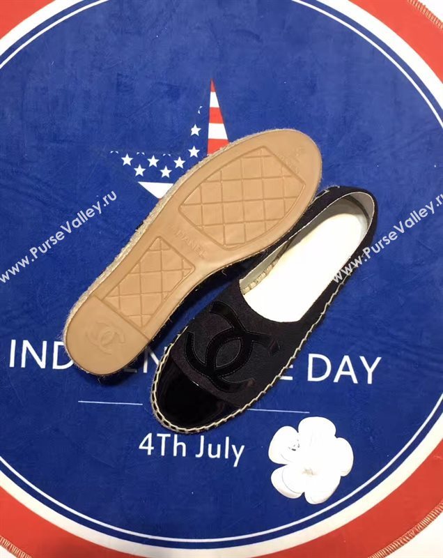 Chanel cuba lambskin v cotton black flat shoes 3956