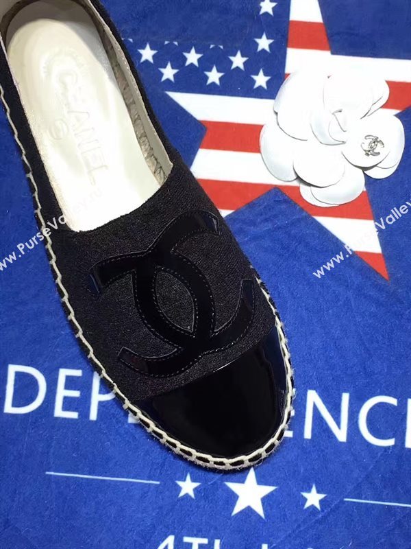Chanel cuba lambskin v cotton black flat shoes 3956