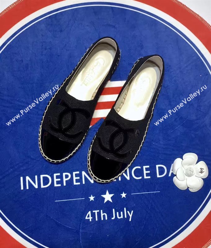 Chanel cuba lambskin v cotton black flat shoes 3956