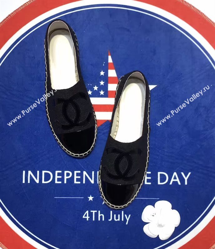 Chanel cuba lambskin v cotton black flat shoes 3956