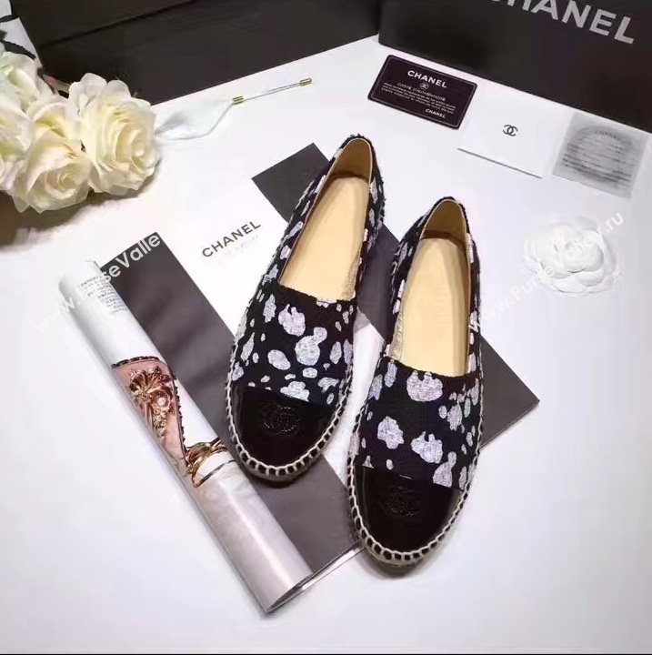 Chanel lambskin v canvas cow flat shoes 3957