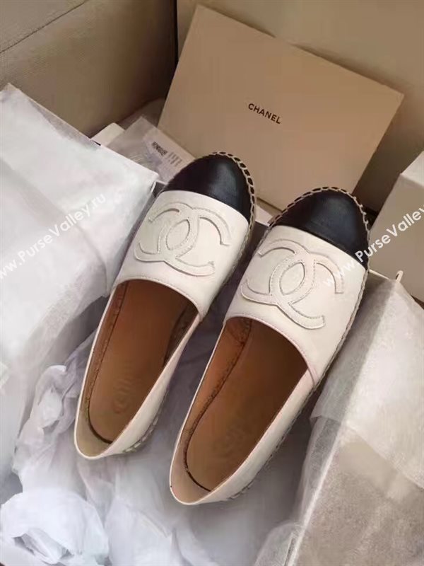 Chanel lambskin flat black white shoes 3959