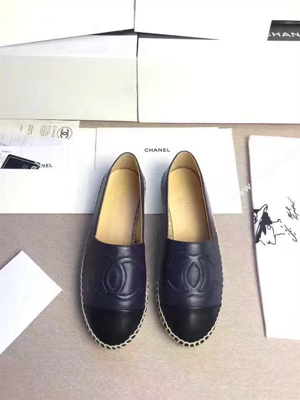 Chanel lambskin flat black blue shoes 3960