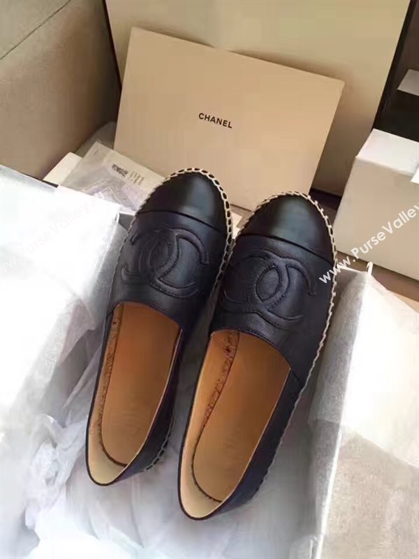 Chanel lambskin flat black blue shoes 3960