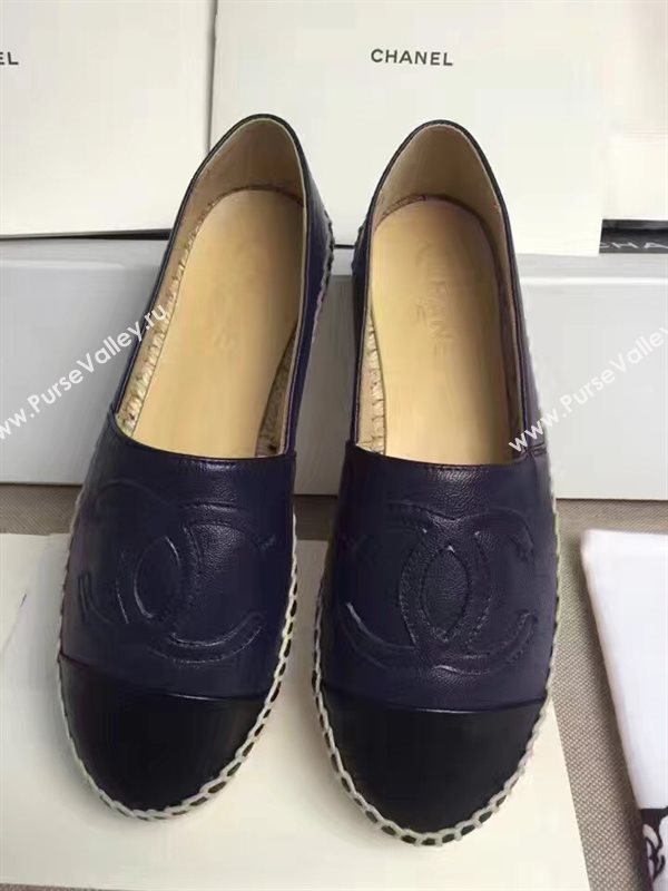 Chanel lambskin flat black blue shoes 3960