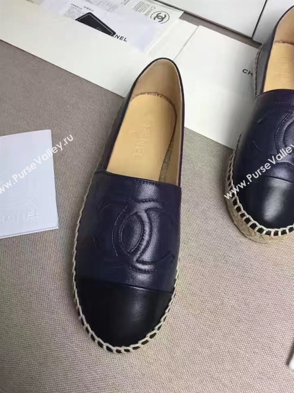 Chanel lambskin flat black blue shoes 3960