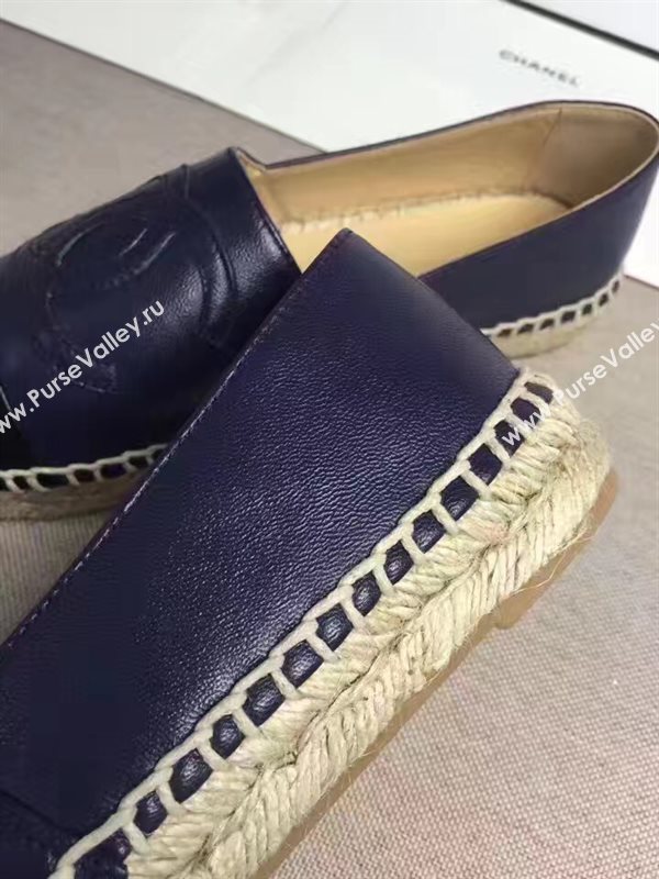 Chanel lambskin flat black blue shoes 3960