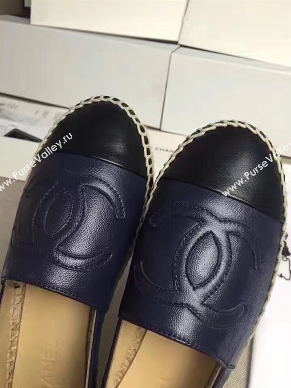 Chanel lambskin flat black blue shoes 3960