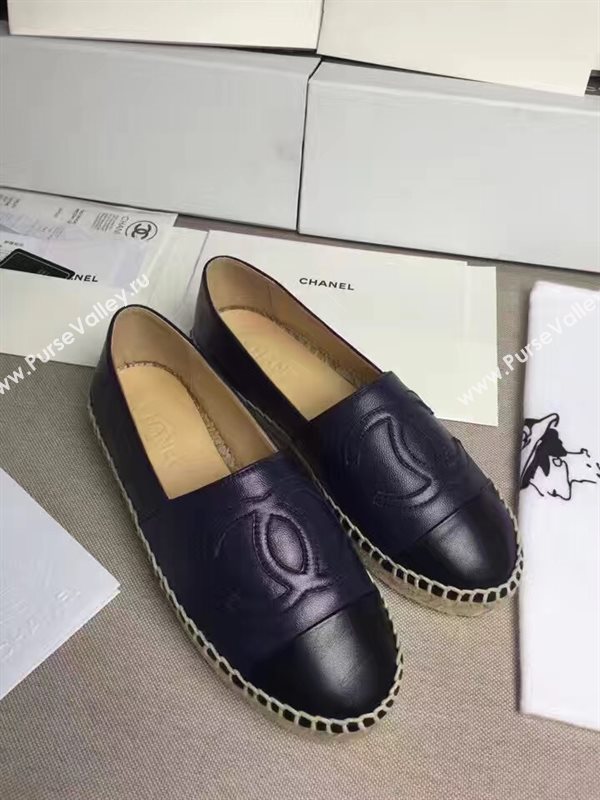 Chanel lambskin flat black blue shoes 3960