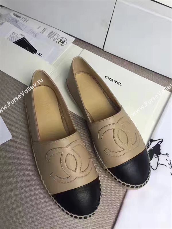 Chanel lambskin flat black apricot shoes 3961