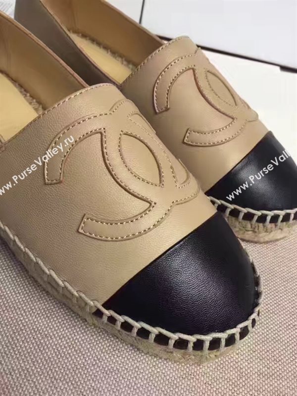 Chanel lambskin flat black apricot shoes 3961