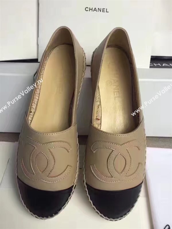 Chanel lambskin flat black apricot shoes 3961