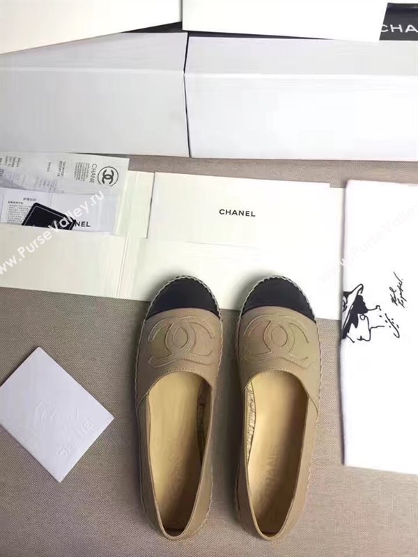 Chanel lambskin flat black apricot shoes 3961