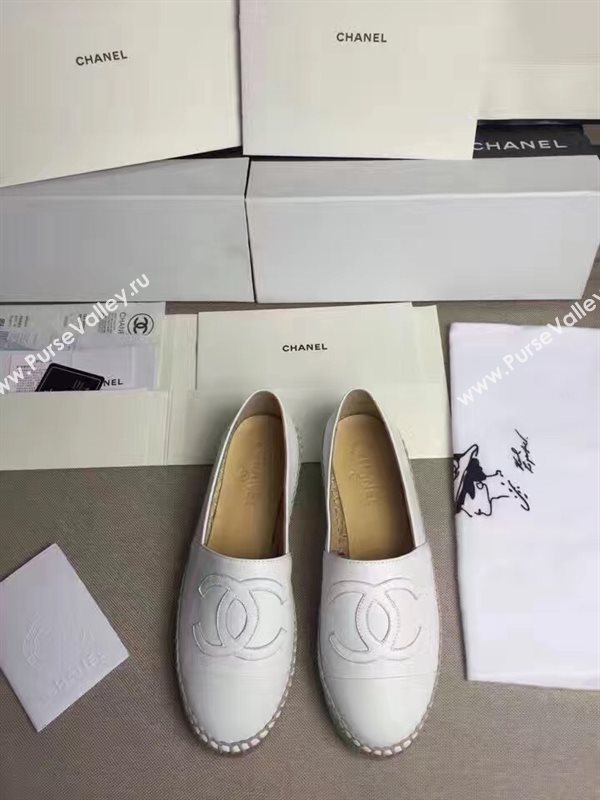Chanel lambskin white flat shoes 3963