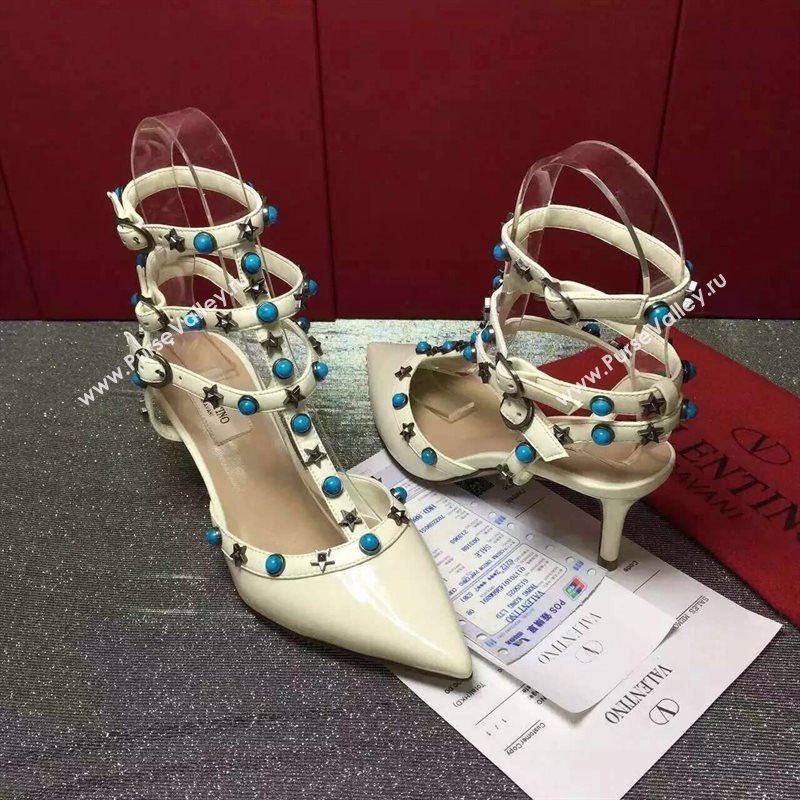 Valentino paint cream sandals stud heels shoes 3971
