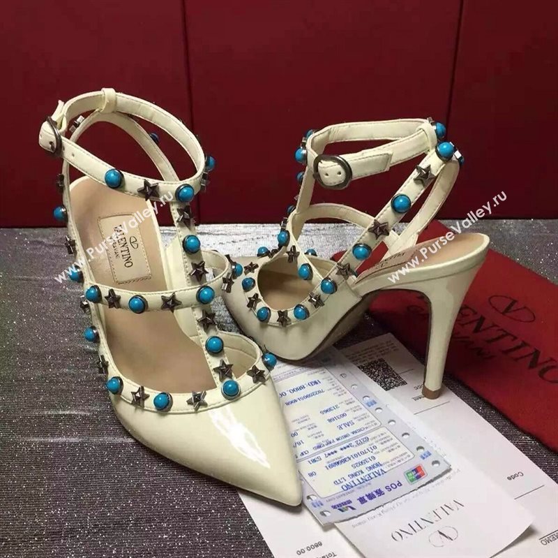 Valentino sandals heels stud cream paint shoes 3972