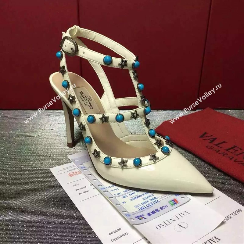 Valentino sandals heels stud cream paint shoes 3972