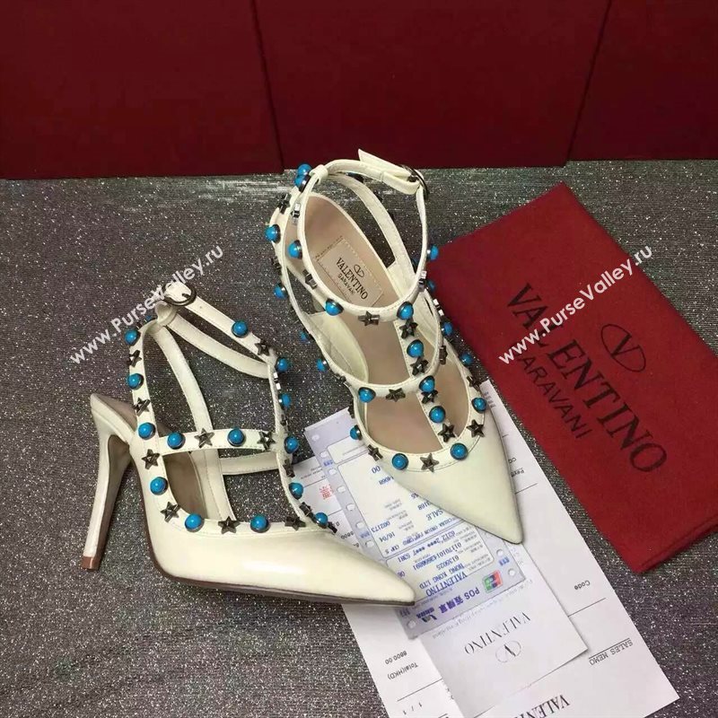 Valentino sandals heels stud cream paint shoes 3972
