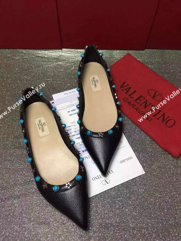 Valentino calfskin black sandals stud flats shoes 3973