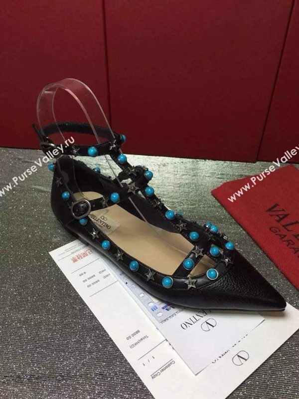 Valentino sandals flats stud black calfskin shoes 3974