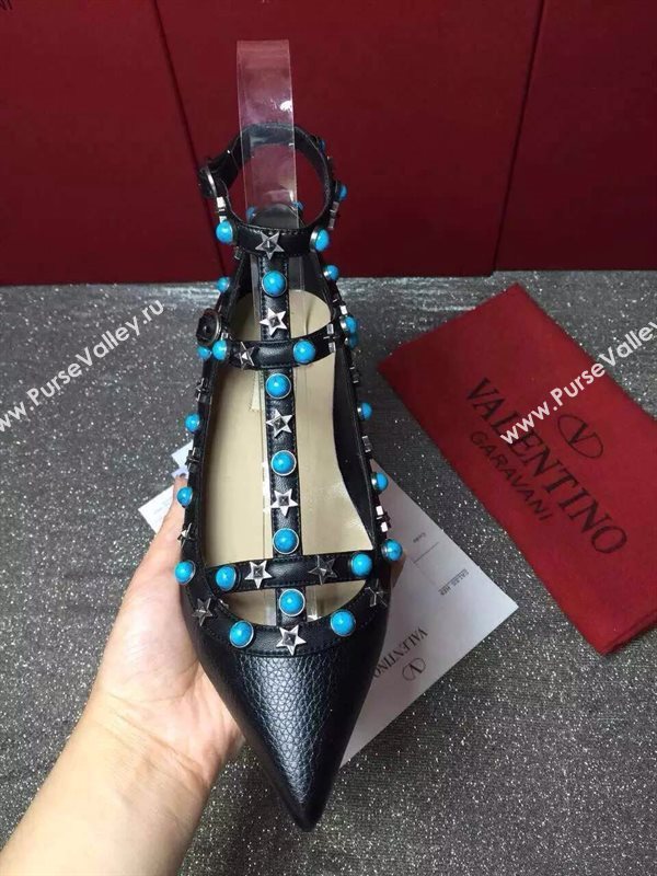 Valentino sandals flats stud black calfskin shoes 3974