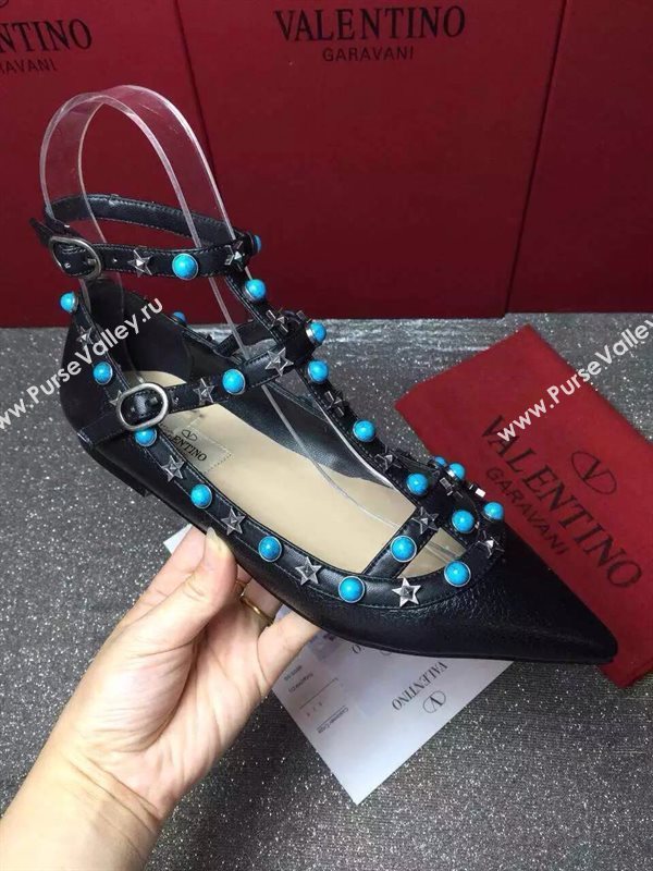Valentino sandals flats stud black calfskin shoes 3974