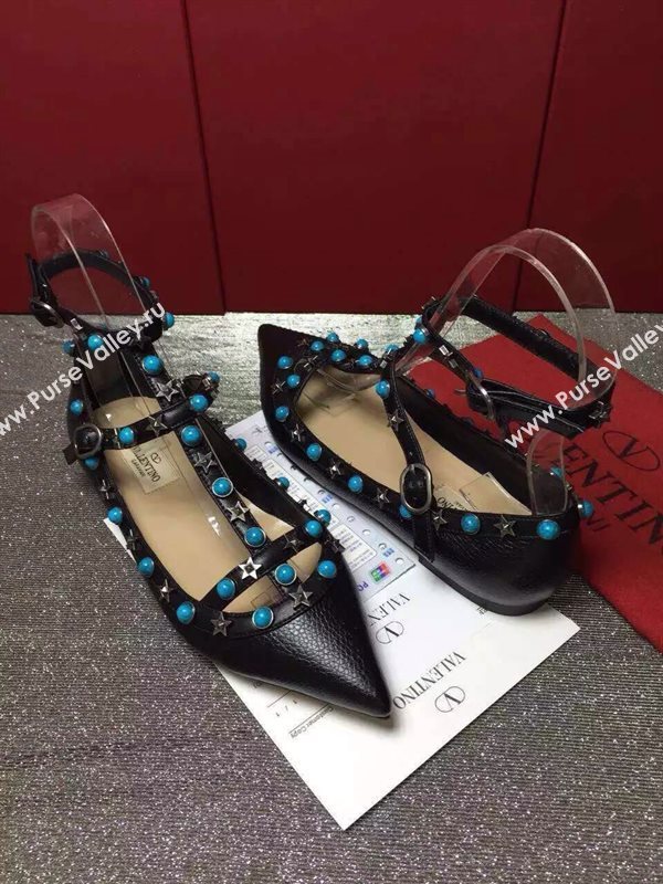 Valentino sandals flats stud black calfskin shoes 3974