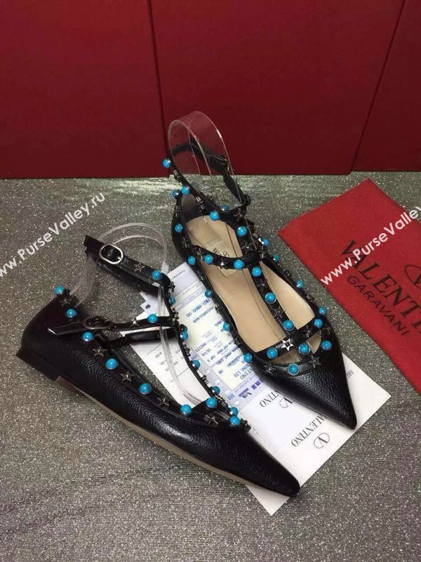 Valentino sandals flats stud black calfskin shoes 3974