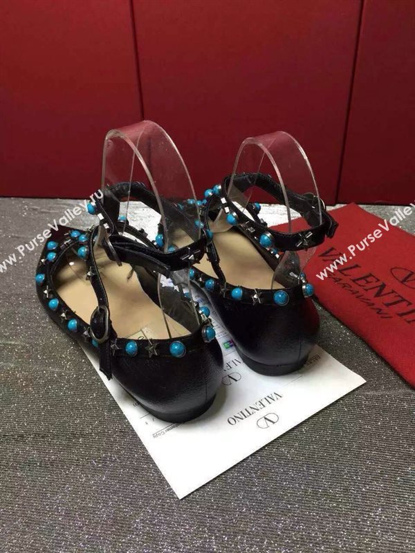Valentino sandals flats stud black calfskin shoes 3974