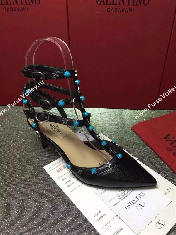Valentino calfskin black sandals stud heels shoes 3975