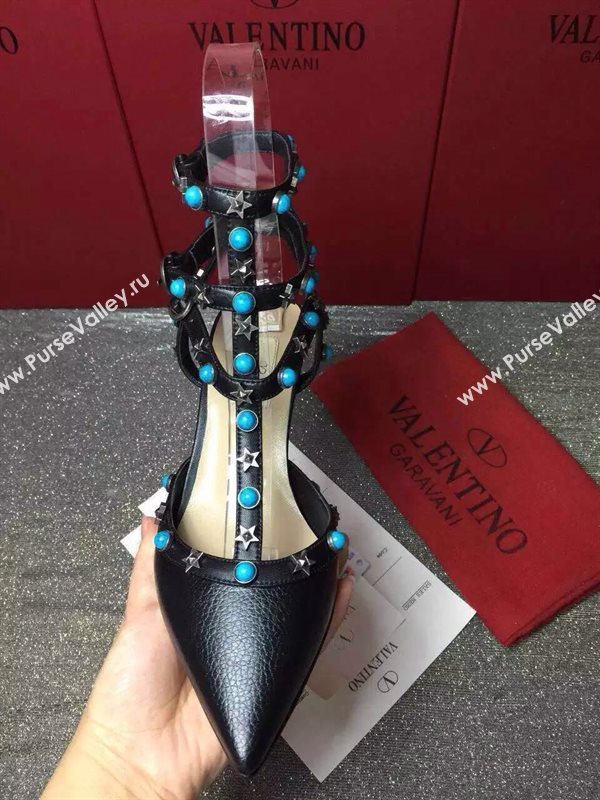 Valentino calfskin black sandals stud heels shoes 3975