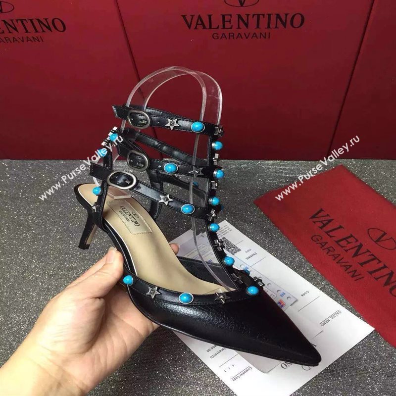 Valentino calfskin black sandals stud heels shoes 3975