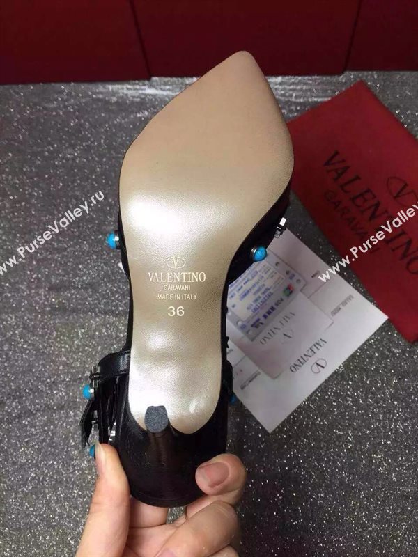 Valentino calfskin black sandals stud heels shoes 3975