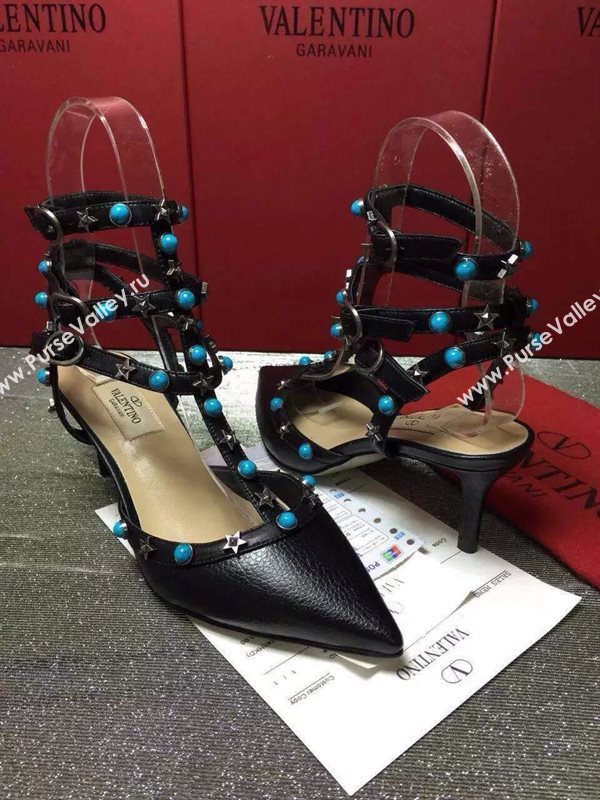 Valentino calfskin black sandals stud heels shoes 3975