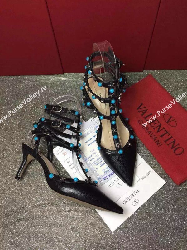 Valentino calfskin black sandals stud heels shoes 3975